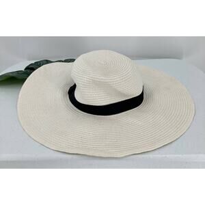 Target White Black Ribbon Paper Floppy Sun Beach Garden Vacation Lightweight Hat